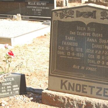 KNOETZE Sarel Francois 1878-1950 &amp; Anna Susanna Christina VD. MERWE 1883-1970 :: VENTER Fanie 1919-1988