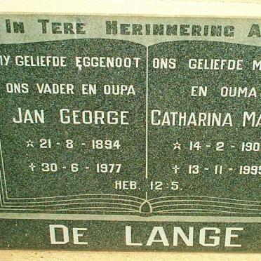 LANGE Jan George, de 1894-1977 &amp; Catharina Maria 1906-1995