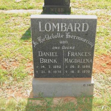 LOMBARD Daniel Brink 1892-1978 &amp; Frances Magdalena 1896-1970