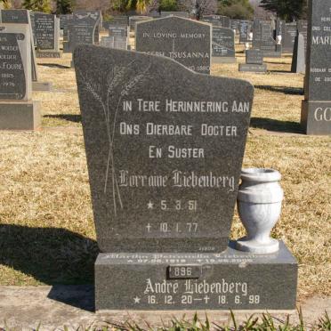 LIEBENBERG Andre 1920-1998 &amp; Martha Petronella 1919-2006 :: LIEBENBERG Lorraine 1951-1977