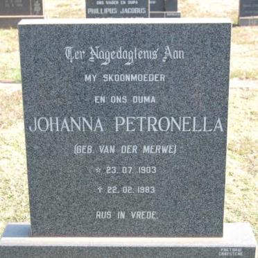 MORKEL Johanna Petronella nee VAN DER MERWE 1903-1983