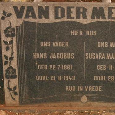 MERWE Hans Jacobus, van der 1861-1943 &amp; Susara Margaretha 1871-1942