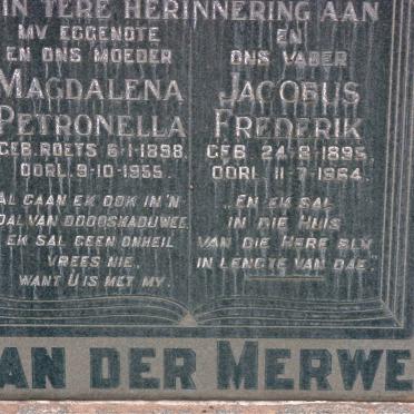 MERWE Jacobus Frederik 1895-1964 &amp; Magdalena Petronella ROETS 1898-1955
