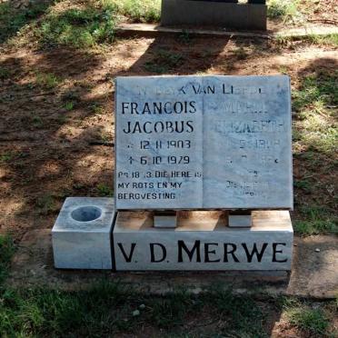MERWE Francois Jacobus, v.d. 1903-1979 &amp; Maria Elizabeth 1908-19??