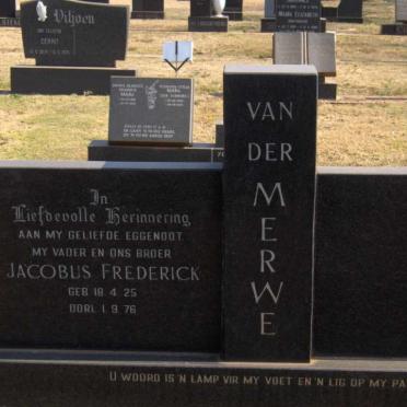 MERWE Jacobus Frederick, van der 1925-1976