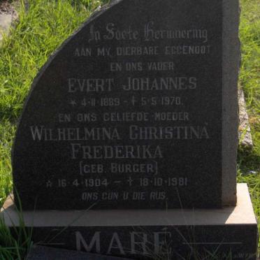 MARE Evert Johannes 1889-1970 &amp; Wilhelmina Christina Frederika BURGER 1904-1981