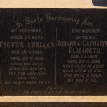 MINNAAR  Pieter Adriaan 1903-1965 &amp; Johanna Catharina Elizabeth 1906-1965