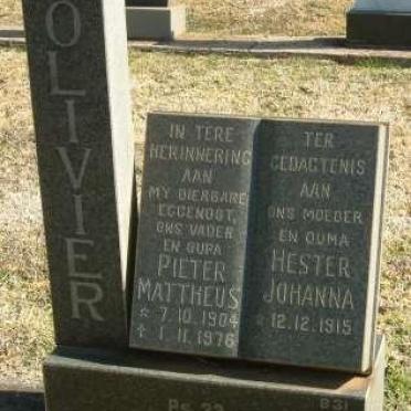 OLIVIER Pieter Mattheus 1904-1976 &amp; Hester Johanna 1915-