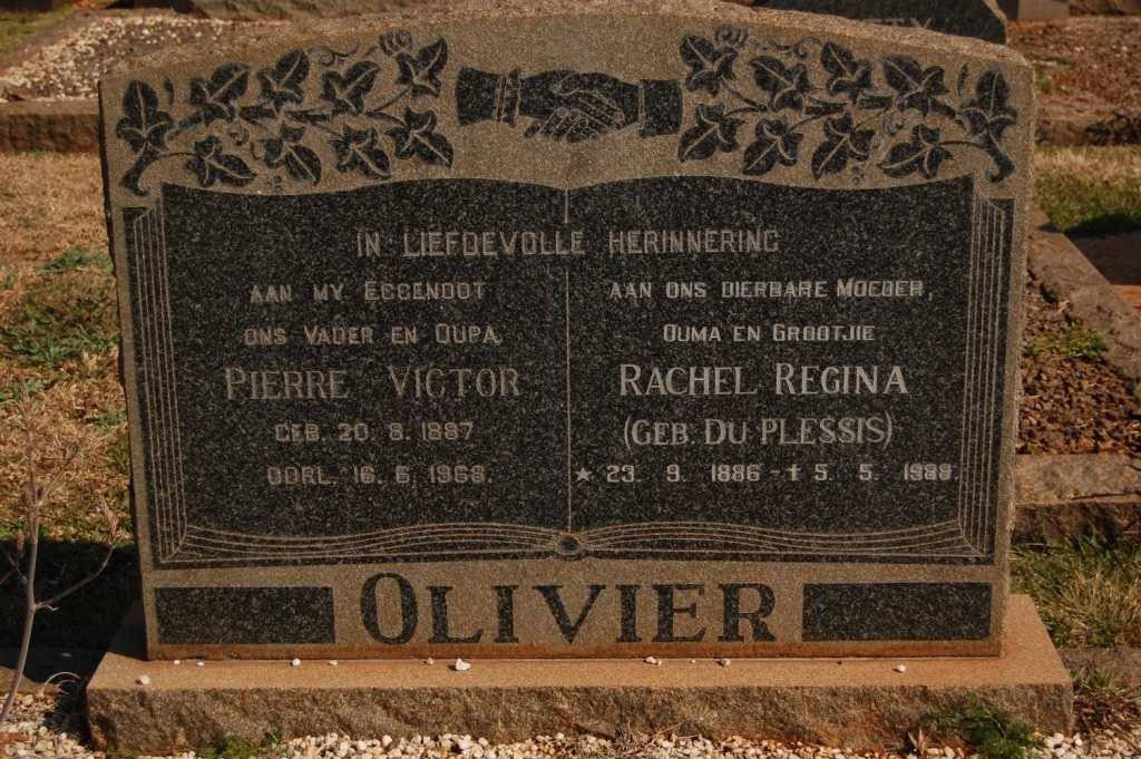 OLIVIER Pierre Victor 1887-1968 &amp; Rachel Regina DU PLESSIS 1886-1989