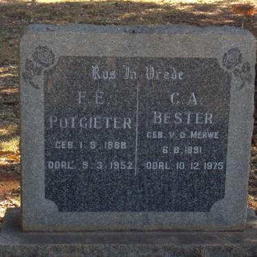 POTGIETER F.E. 1888-1952 &amp; C.A.BESTER  nee  VAN DER MERWE 1891-1975