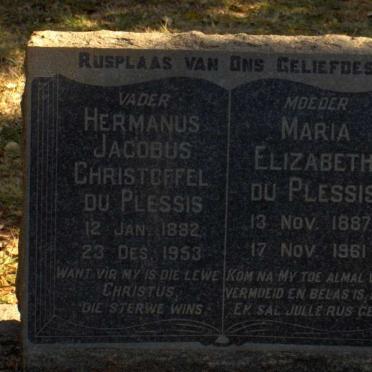 PLESSIS Hermanus Jacobus Christoffel, du 1882-1953 &amp; Maria Elizabeth 1887-1961