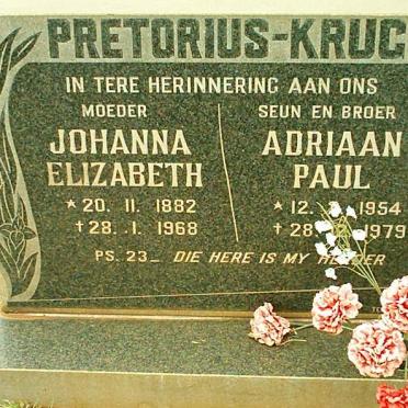 PRETORIUS-KRUGER Johanna Elizabeth 1882-1968 :: PRETORIUS-KRUGER Adriaan Paul 1954-1979