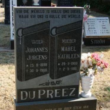 PREEZ Johannes Jurgens, du 1898-19?0 &amp; Mabel Kathleen 1909-1981