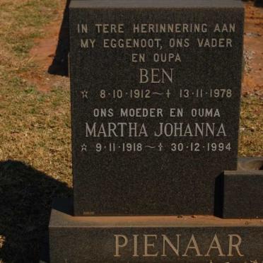 PIENAAR Ben 1912-1978 &amp; Martha Johanna 1918-1994