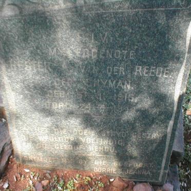 REEDE Hester A., van der geb. SNYMAN 1915-1944