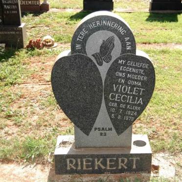 RIEKERT Violet Cecilia nee DE KLERK 1924-1979