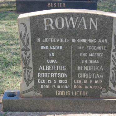 ROWAN Albertus Robertson 1903-1992 &amp; Hendrika Christina 1912-1975