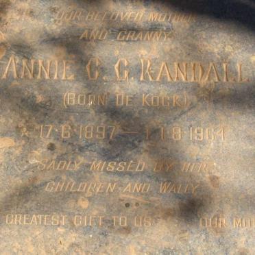 RANDALL Annie C.G. nee DE KOCK 1897-1964