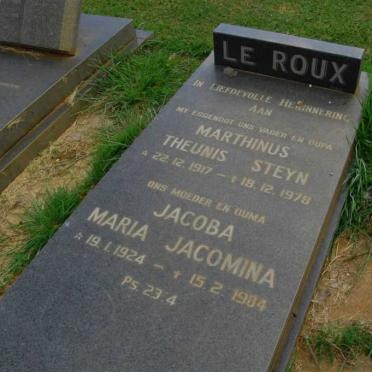 ROUX Marthinus Theunis Steyn, le 1917-1978 &amp; Jacoba Maria Jacomina 1924-1984