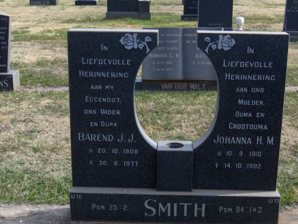 SMITH Barend J.J. 1908-1977 &amp; Johanna H.M. 1910-1992