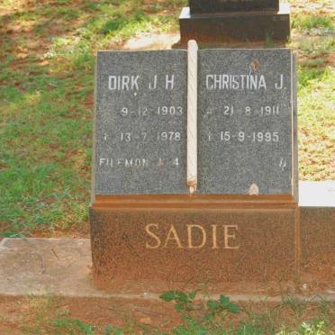 SADIE Dirk J.H. 1903-1978 &amp; Christina J. 1911-1995