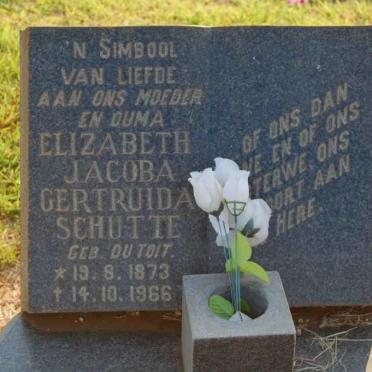 SCHUTTE Elizabeth Jacoba Gertruida nee DU TOIT 1873-1966