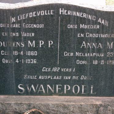SWANEPOEL Lourens M.P.P. 1880-1936 &amp; Anna M. NELMAPIUS 1881-1958