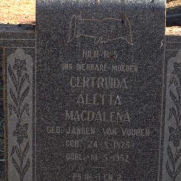 SCHERMAN Gertruida Aletta Magdalena nee JANSEN VAN VUUREN 1875-1952