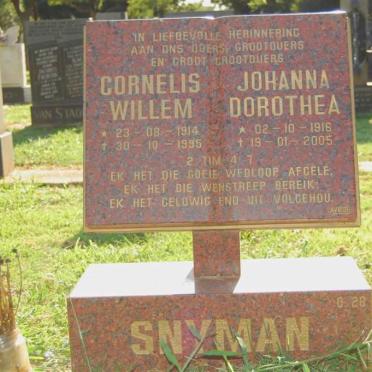 SNYMAN Cornelis Willem 1914-1995 &amp; Johanna Dorothea 1916-2005