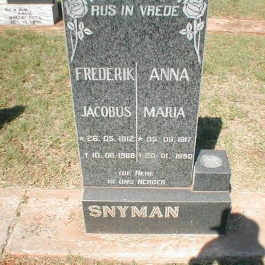 SNYMAN Frederik Jacobus 1912-1988 &amp; Anna Maria 1917-1990
