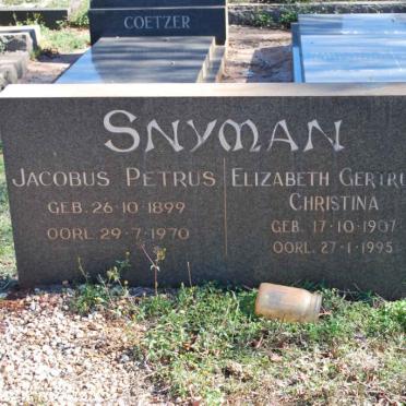 SNYMAN Jacobus Petrus 1899-1970 &amp; Elizabeth Gertruida Christina 1907-1995