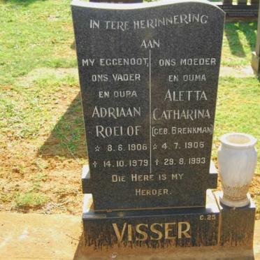VISSER Adriaan Roelof 1906-1979 &amp; Aletta Catharina BRENKMAN 1906-1993