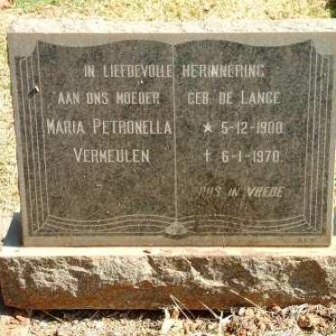 VERMEULEN Maria Petronella nee DE LANGE 1900-1970