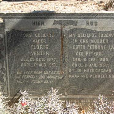 VENTER Floris 1877-1950 &amp; Hester Petronella PETERS 1880-1950