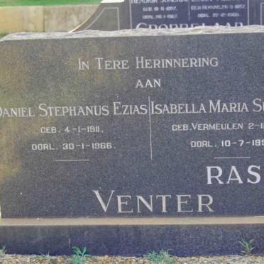 VENTER Daniel Stephanus Ezias 1911-1966 &amp;  Isabella Maria Susanna RAS nee VERMEULEN 1912-1995