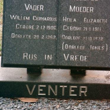 VENTER Willem Gerharuds 1906-1962 :: JONES Heila Elizabeth formerly VENTER 1911-1972