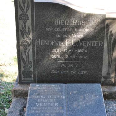 VENTER Henderik F.C. 1924-1962 &amp; Johanna Jacomina Francina VAN LOGGERENBERG voorheen BOOYENS 1911-1982
