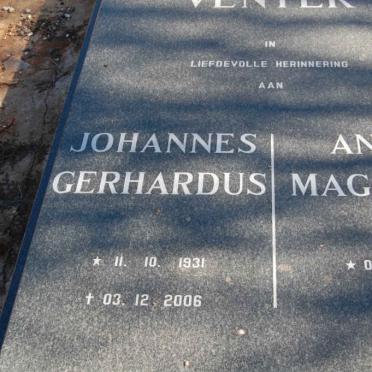 VENTER Johannes Gerhardus 1931-2006 &amp; Anna Magritha 1937- 