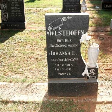 WESTHOFEN Johanna E. nee VAN ASWEGEN 1897-1979