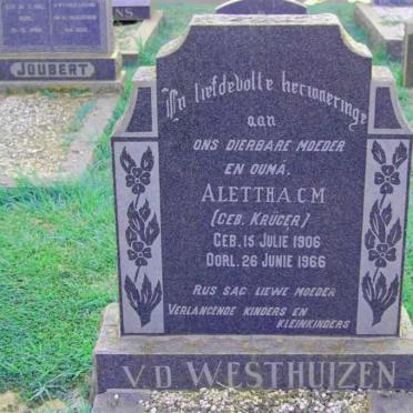 WESTHUIZEN Alettha C.M. v.d. nee KRüGER 1906-1966