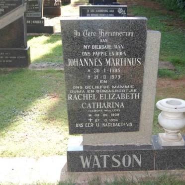 WATSON Johannes Martinus 1905-1979 &amp; Rachel Elizabeth Catharina MULLER 1909-1996