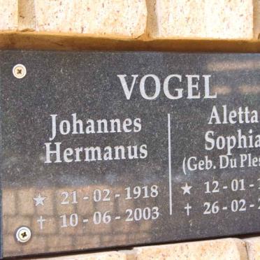 VOGEL Johannes Hermanus 1918-2003 &amp; Aletta Sophia DU PLESSIS 1919-2002