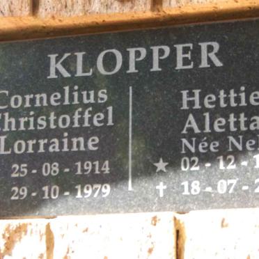 KLOPPER Cornelius Christoffel Lorraine 1914-1979 &amp; Hettie Aletta NEL 1916-2006