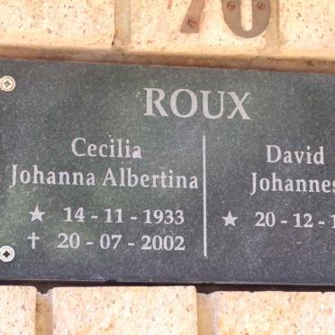 ROUX David Johannes 1930- &amp; Cecilia Johanna Albertina 1933-2002