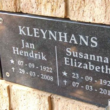 KLEYNHANS Jan Hendrik 1922-2008 &amp; Susanna Elizabeth 1924-2012