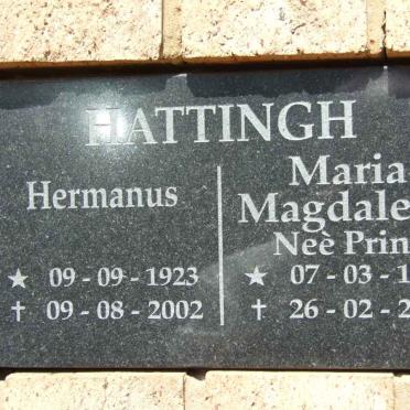 HATTINGH Hermanus 1923-2002 &amp; Maria Magdalena PRINS 1919-2002