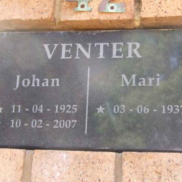 VENTER Johan 1925-2007 &amp; Mari 1937-