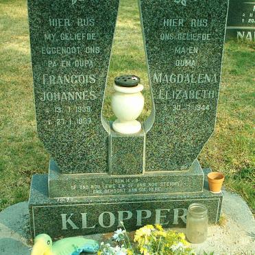 KLOPPER Francois Johannes 1939-1997 &amp; Magdalena Elizabeth 1944-