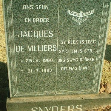 SNYDERS Jacques de Villiers 1968-1987