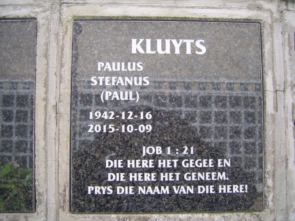 KLUYTS Paulus Stephanus 1942-2015